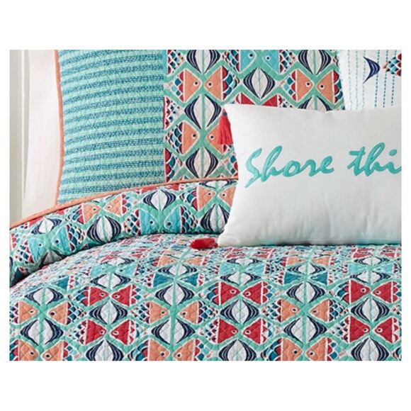 Vera Bradley Go Fish Quilt Collection Full /Queen with 2 Standard Shams NEW - Picture 1 of 4
